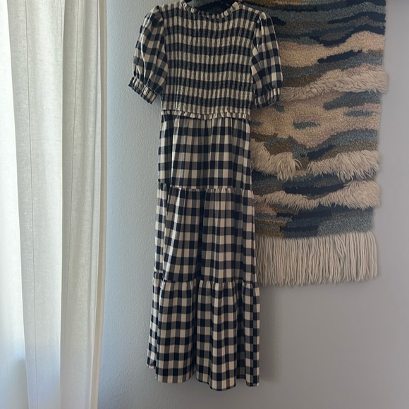 MOON RIVER Maxi Dress Smocked Top Tiered Ruffled Gingham Plaid Navy/Cream Size L - Picture 4 of 9